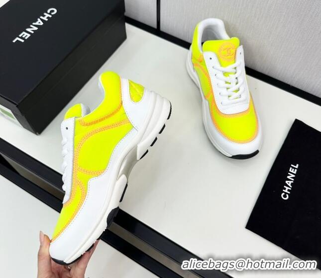 Buy Luxury Chanel Fabric & Leather Sneakers with Stitching Yellow 7230054