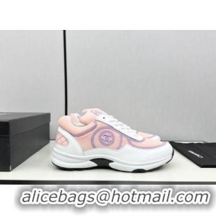 Classic Hot Chanel Fabric & Leather Sneakers with Stitching Light Pink 7230055