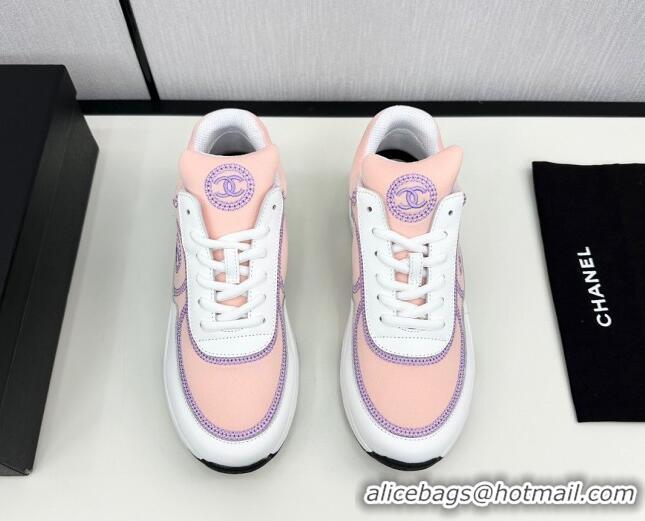 Classic Hot Chanel Fabric & Leather Sneakers with Stitching Light Pink 7230055