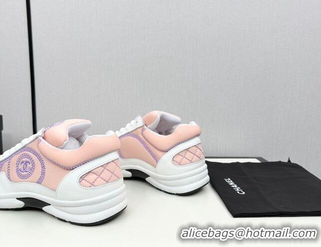 Classic Hot Chanel Fabric & Leather Sneakers with Stitching Light Pink 7230055