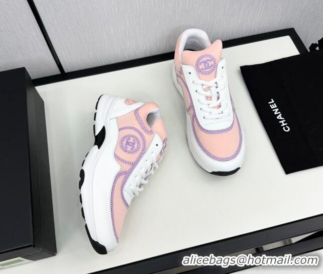 Classic Hot Chanel Fabric & Leather Sneakers with Stitching Light Pink 7230055