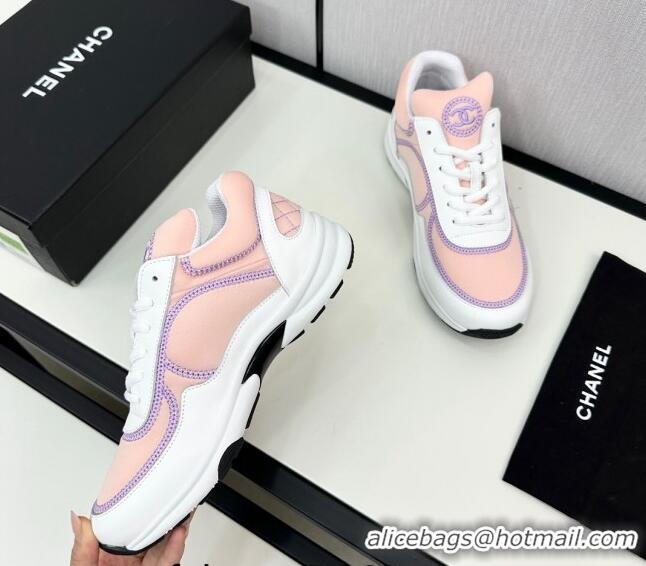 Classic Hot Chanel Fabric & Leather Sneakers with Stitching Light Pink 7230055