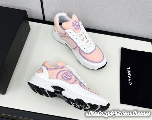 Classic Hot Chanel Fabric & Leather Sneakers with Stitching Light Pink 7230055