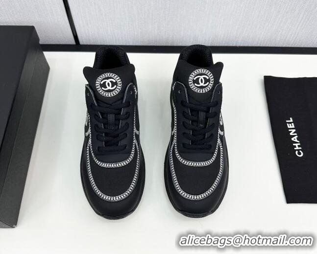 Good Quality Chanel Fabric & Leather Sneakers with Stitching Black 7230056