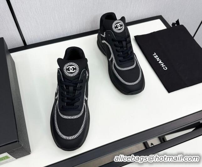 Good Quality Chanel Fabric & Leather Sneakers with Stitching Black 7230056