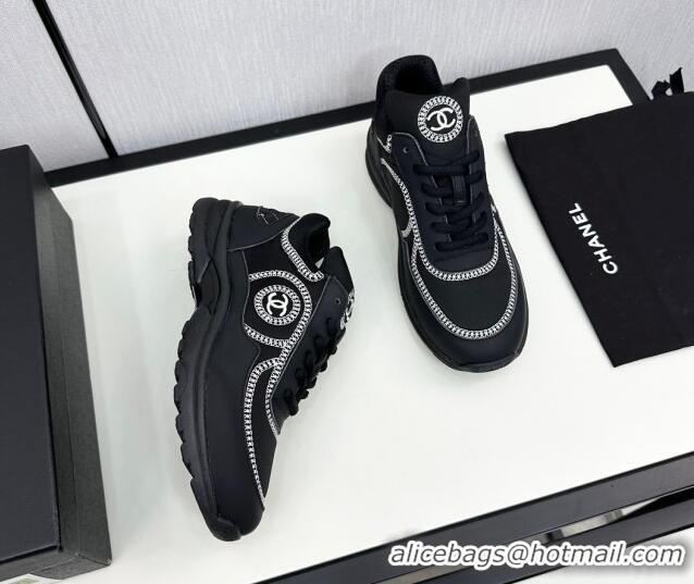 Good Quality Chanel Fabric & Leather Sneakers with Stitching Black 7230056