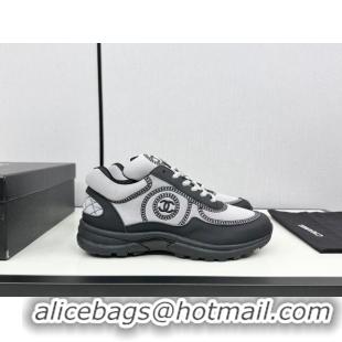 Purchase Chanel Fabric & Leather Sneakers with Stitching Grey 7230057