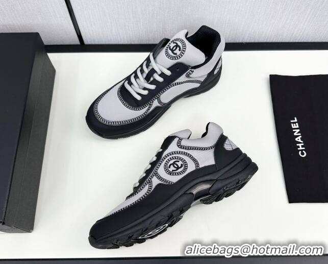 Purchase Chanel Fabric & Leather Sneakers with Stitching Grey 7230057