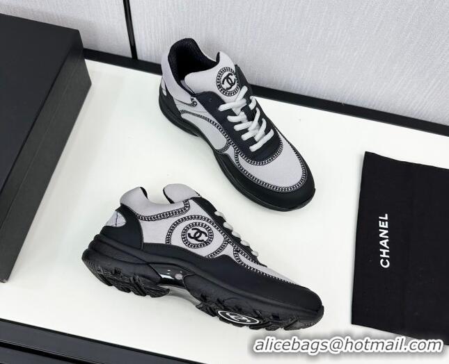 Purchase Chanel Fabric & Leather Sneakers with Stitching Grey 7230057