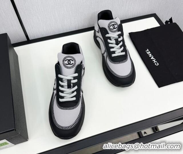 Purchase Chanel Fabric & Leather Sneakers with Stitching Grey 7230057