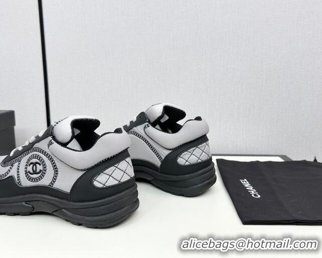 Purchase Chanel Fabric & Leather Sneakers with Stitching Grey 7230057