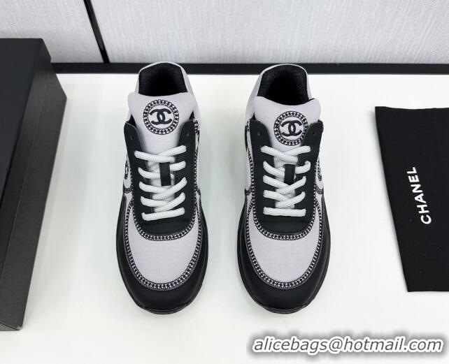 Purchase Chanel Fabric & Leather Sneakers with Stitching Grey 7230057