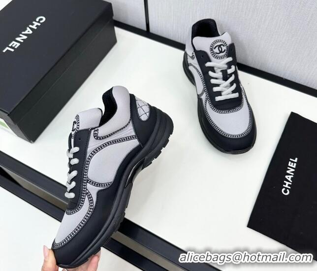 Purchase Chanel Fabric & Leather Sneakers with Stitching Grey 7230057