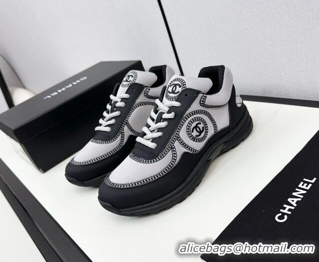 Purchase Chanel Fabric & Leather Sneakers with Stitching Grey 7230057