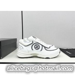 Lowest Cost Chanel Fabric & Leather Sneakers with Stitching White 7230058