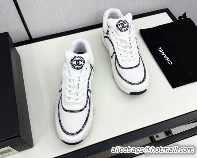 Lowest Cost Chanel Fabric & Leather Sneakers with Stitching White 7230058