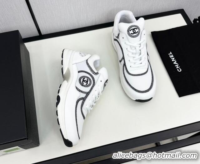 Lowest Cost Chanel Fabric & Leather Sneakers with Stitching White 7230058