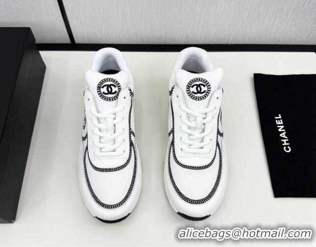 Lowest Cost Chanel Fabric & Leather Sneakers with Stitching White 7230058