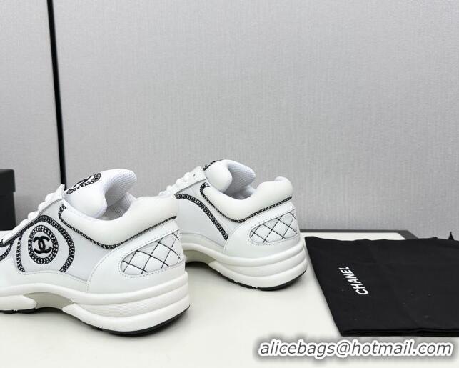 Lowest Cost Chanel Fabric & Leather Sneakers with Stitching White 7230058