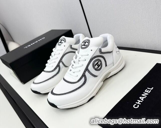 Lowest Cost Chanel Fabric & Leather Sneakers with Stitching White 7230058