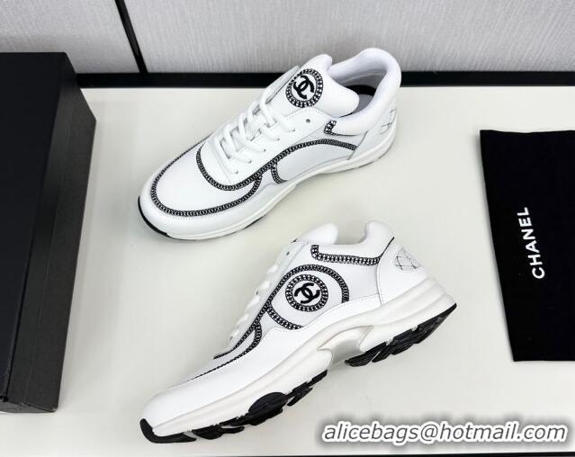 Lowest Cost Chanel Fabric & Leather Sneakers with Stitching White 7230058