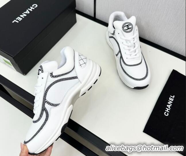 Lowest Cost Chanel Fabric & Leather Sneakers with Stitching White 7230058