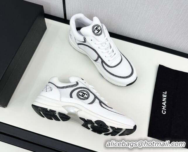 Lowest Cost Chanel Fabric & Leather Sneakers with Stitching White 7230058