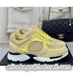 Best Price Chanel Wool Tweed, Calfskin & Suede Sneakers Yellow 7230059