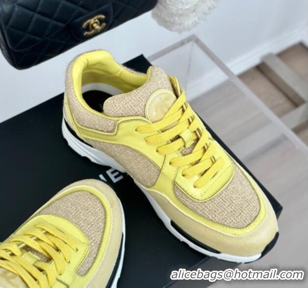 Best Price Chanel Wool Tweed, Calfskin & Suede Sneakers Yellow 7230059