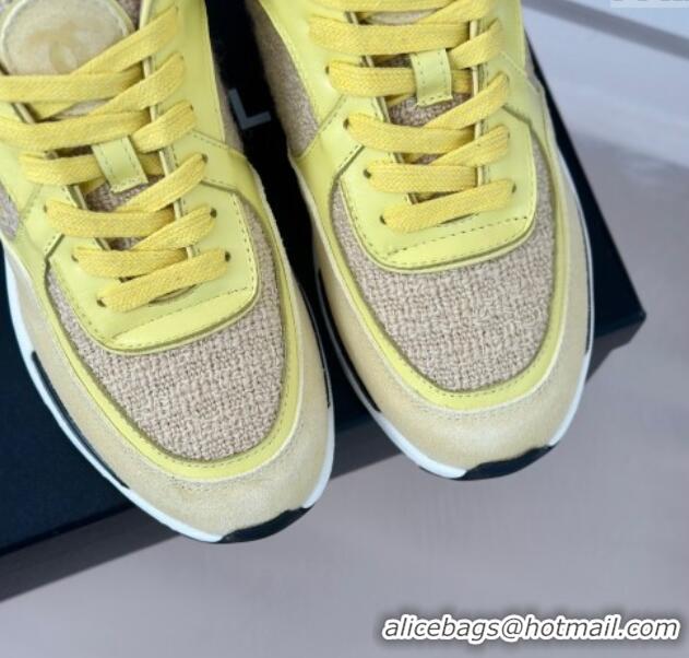 Best Price Chanel Wool Tweed, Calfskin & Suede Sneakers Yellow 7230059