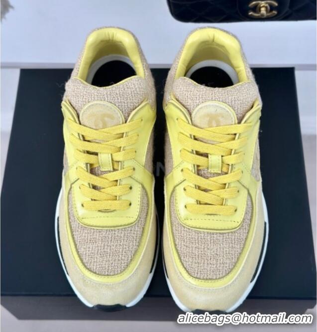 Best Price Chanel Wool Tweed, Calfskin & Suede Sneakers Yellow 7230059