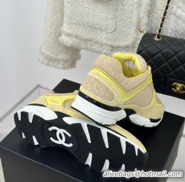 Best Price Chanel Wool Tweed, Calfskin & Suede Sneakers Yellow 7230059