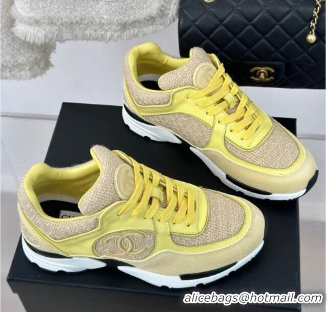 Best Price Chanel Wool Tweed, Calfskin & Suede Sneakers Yellow 7230059