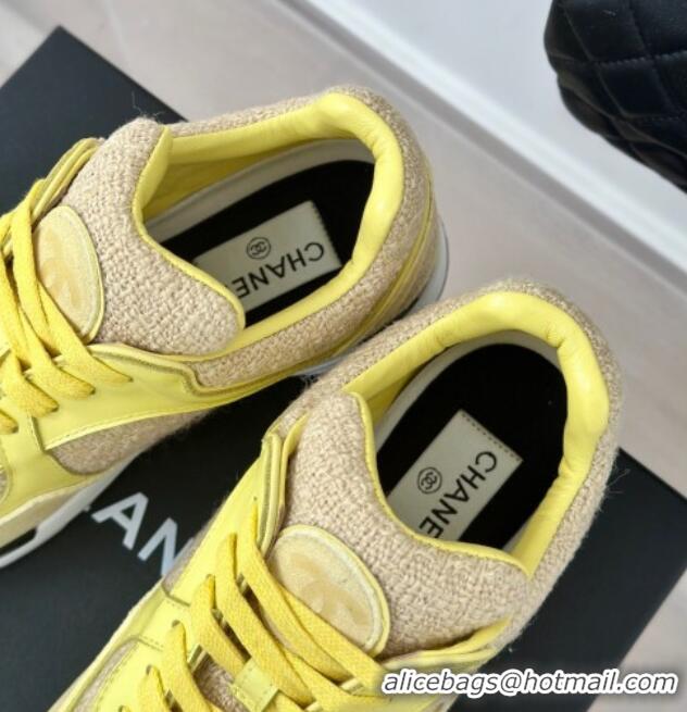 Best Price Chanel Wool Tweed, Calfskin & Suede Sneakers Yellow 7230059