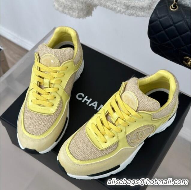 Best Price Chanel Wool Tweed, Calfskin & Suede Sneakers Yellow 7230059