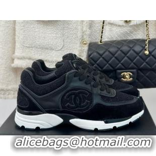 Best Grade Chanel Wool Tweed, Calfskin & Suede Sneakers Black 7230060