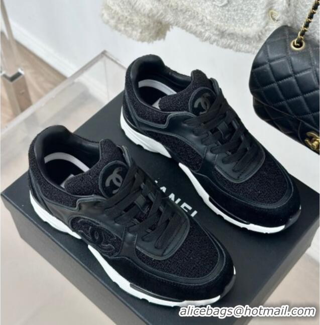 Best Grade Chanel Wool Tweed, Calfskin & Suede Sneakers Black 7230060