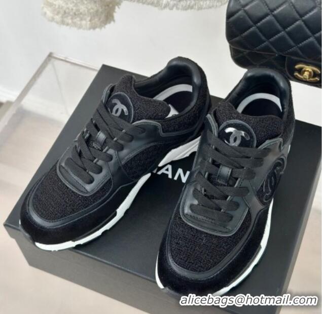 Best Grade Chanel Wool Tweed, Calfskin & Suede Sneakers Black 7230060