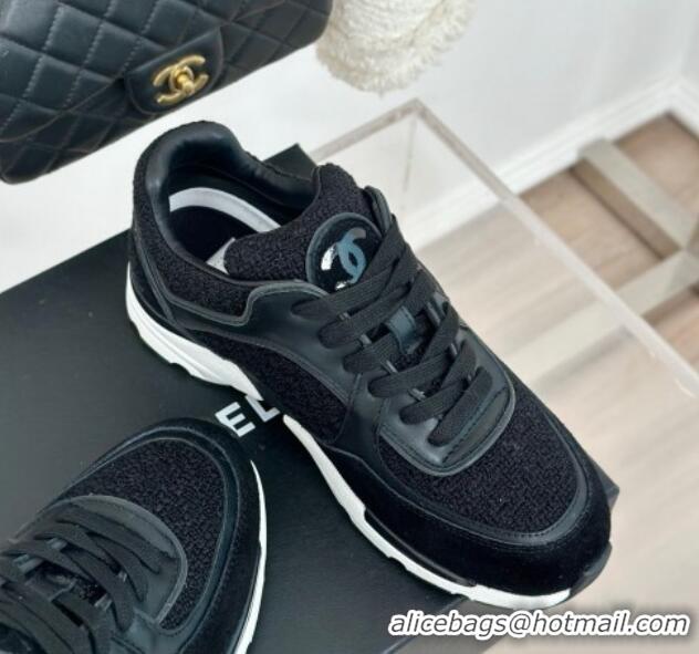 Best Grade Chanel Wool Tweed, Calfskin & Suede Sneakers Black 7230060