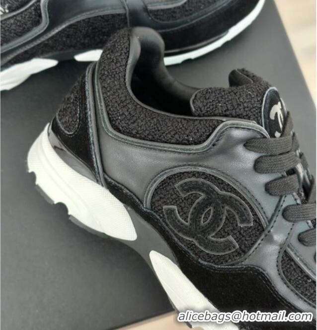 Best Grade Chanel Wool Tweed, Calfskin & Suede Sneakers Black 7230060