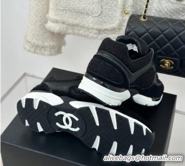 Best Grade Chanel Wool Tweed, Calfskin & Suede Sneakers Black 7230060