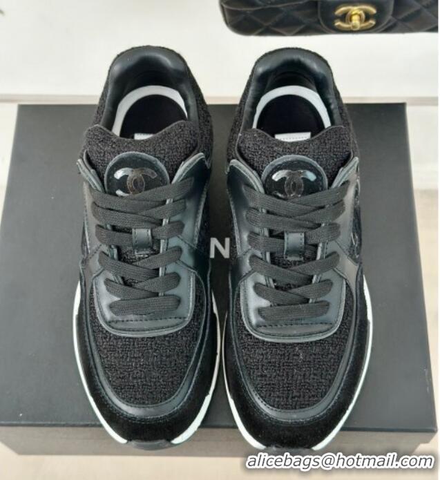 Best Grade Chanel Wool Tweed, Calfskin & Suede Sneakers Black 7230060