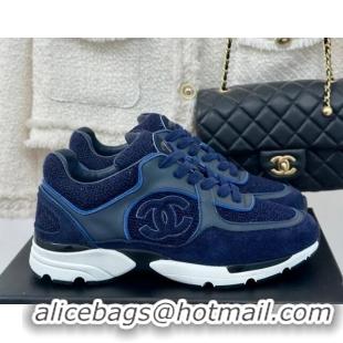 Shop Cheap Chanel Wool Tweed, Calfskin & Suede Sneakers Navy Blue 7230061