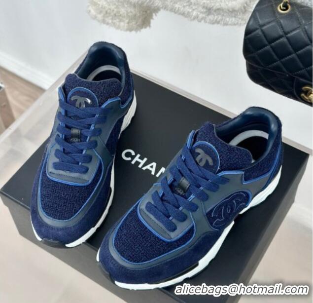 Shop Cheap Chanel Wool Tweed, Calfskin & Suede Sneakers Navy Blue 7230061