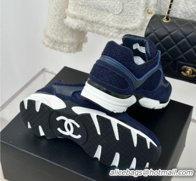 Shop Cheap Chanel Wool Tweed, Calfskin & Suede Sneakers Navy Blue 7230061