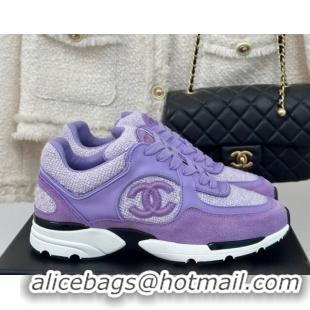 Duplicate Chanel Wool Tweed, Calfskin & Suede Sneakers Purple 7230062