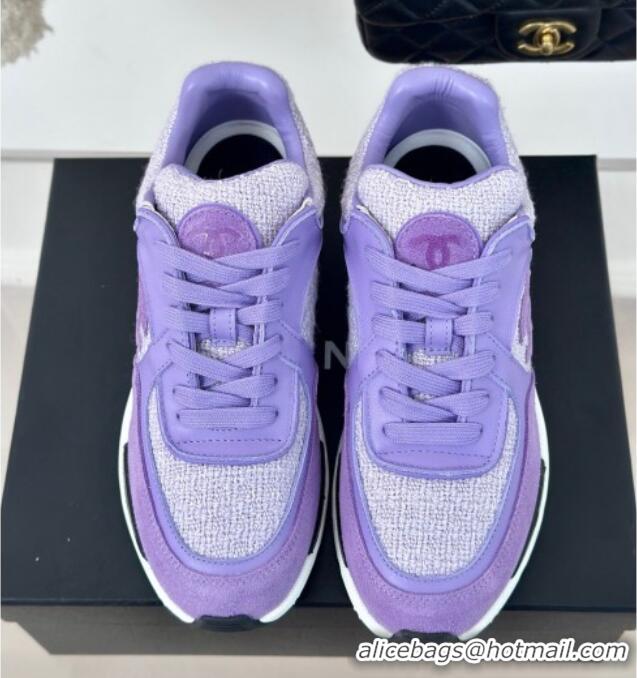 Duplicate Chanel Wool Tweed, Calfskin & Suede Sneakers Purple 7230062