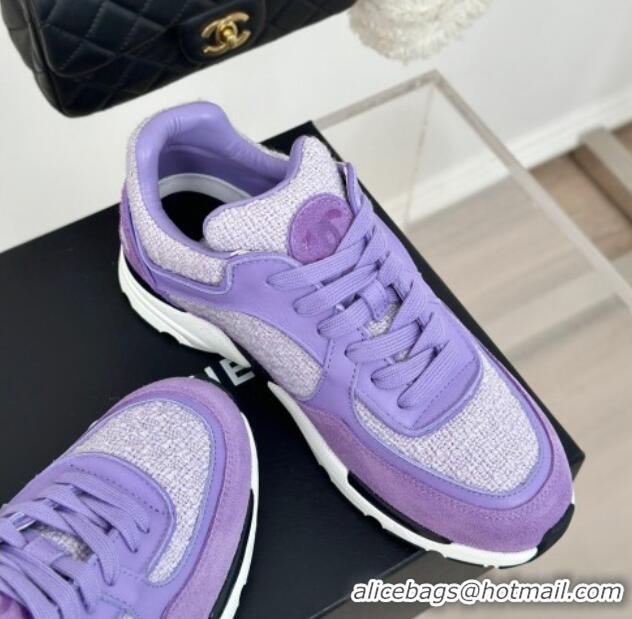 Duplicate Chanel Wool Tweed, Calfskin & Suede Sneakers Purple 7230062