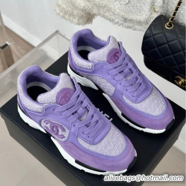 Duplicate Chanel Wool Tweed, Calfskin & Suede Sneakers Purple 7230062