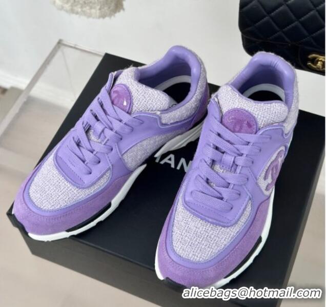 Duplicate Chanel Wool Tweed, Calfskin & Suede Sneakers Purple 7230062